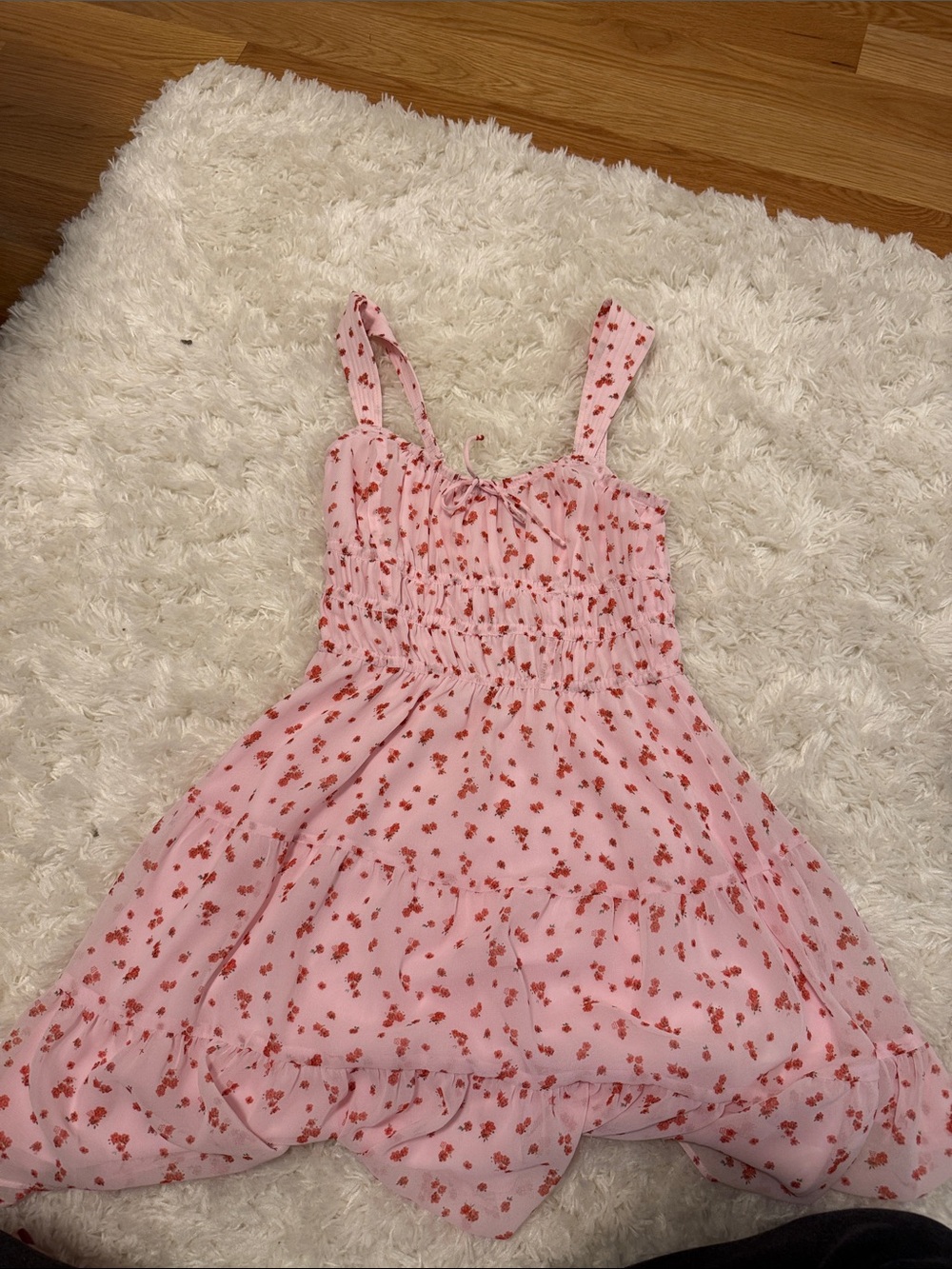 Aritzia Pink Mini Dress with Red Floral Print